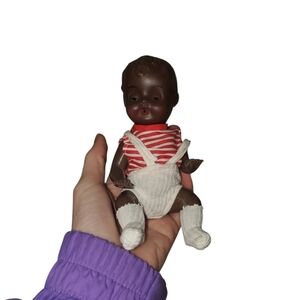 Vintage Doll In White Overalls And Matching Socks